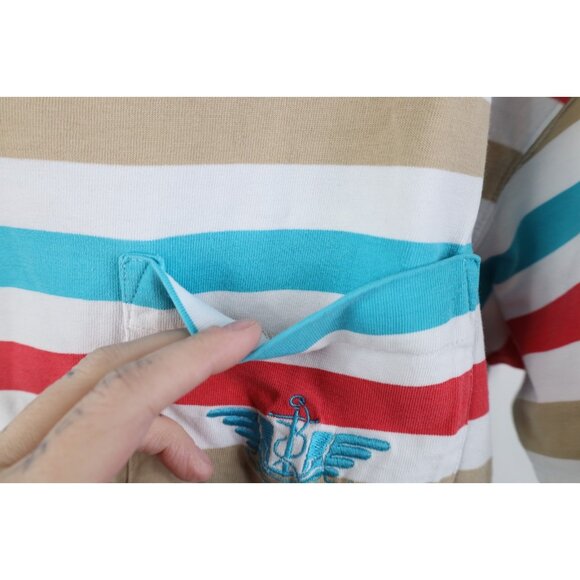 Vtg 90s Streetwear Womens Medium Striped Color Block Pocket T-Shirt Cotton USA - Picture 5 of 12